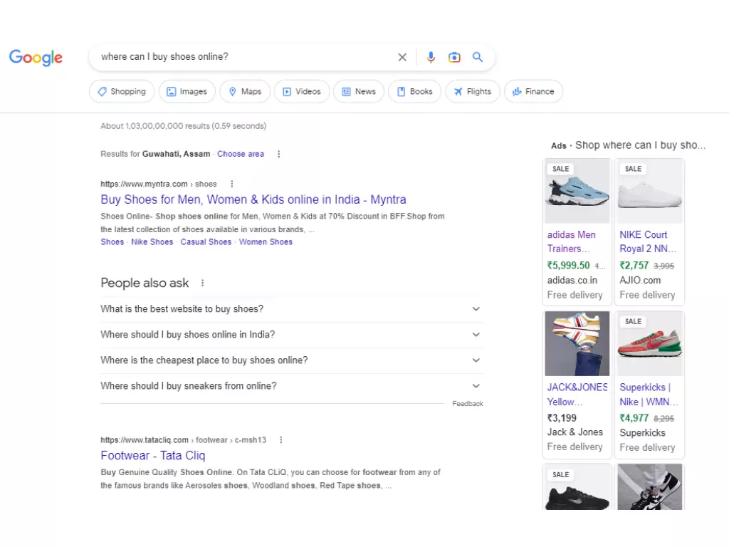screenshot of google search on how can I buy shoes online