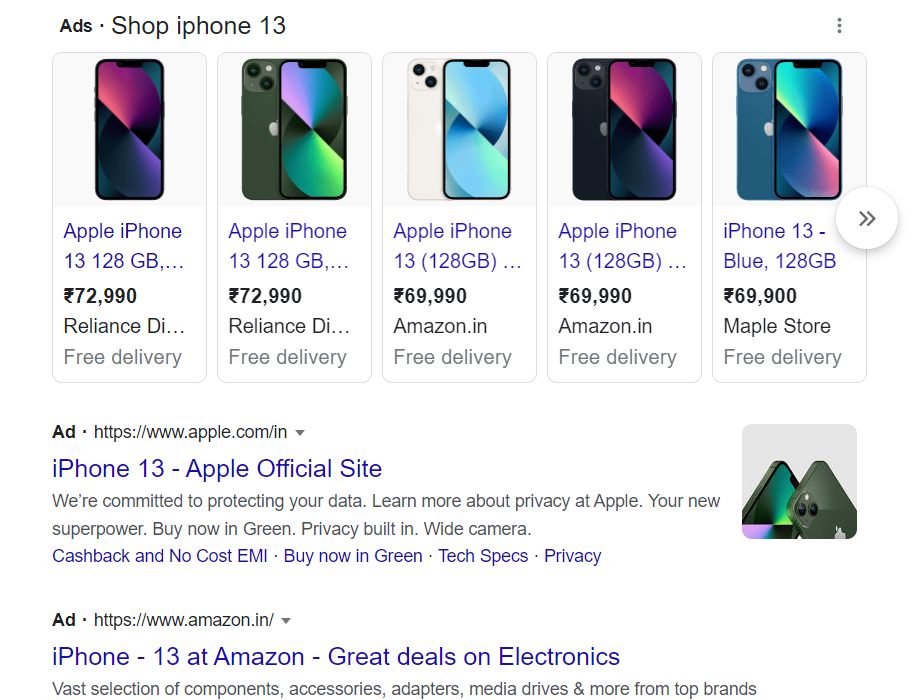 Google Ads for Apple’s iPhone 13