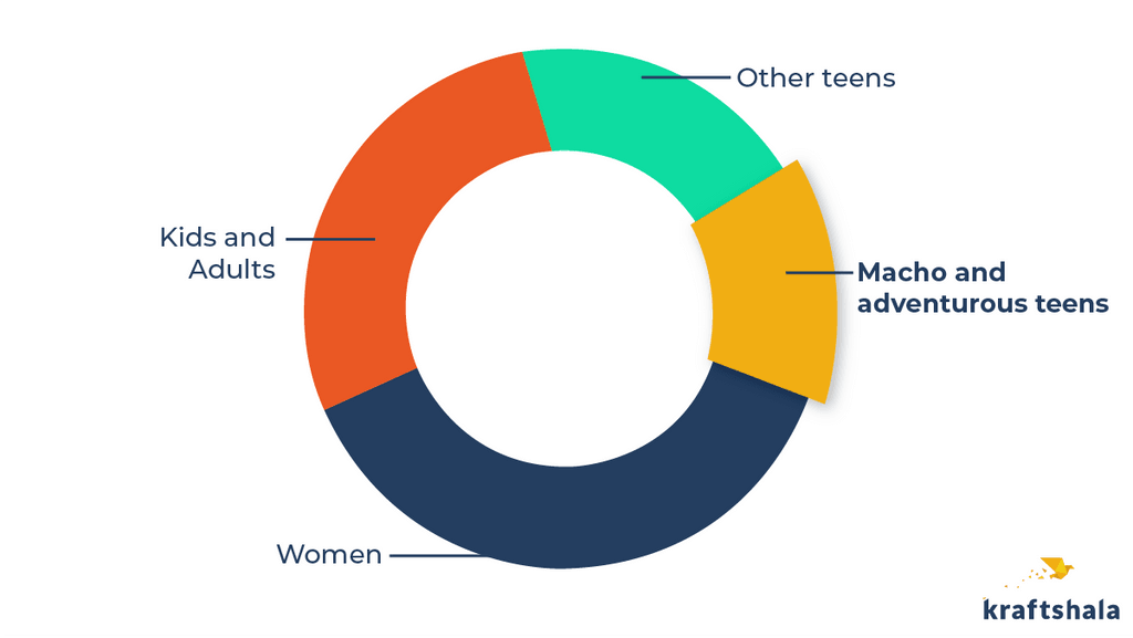 Pie chart showing Kraftshala's teen market segments.