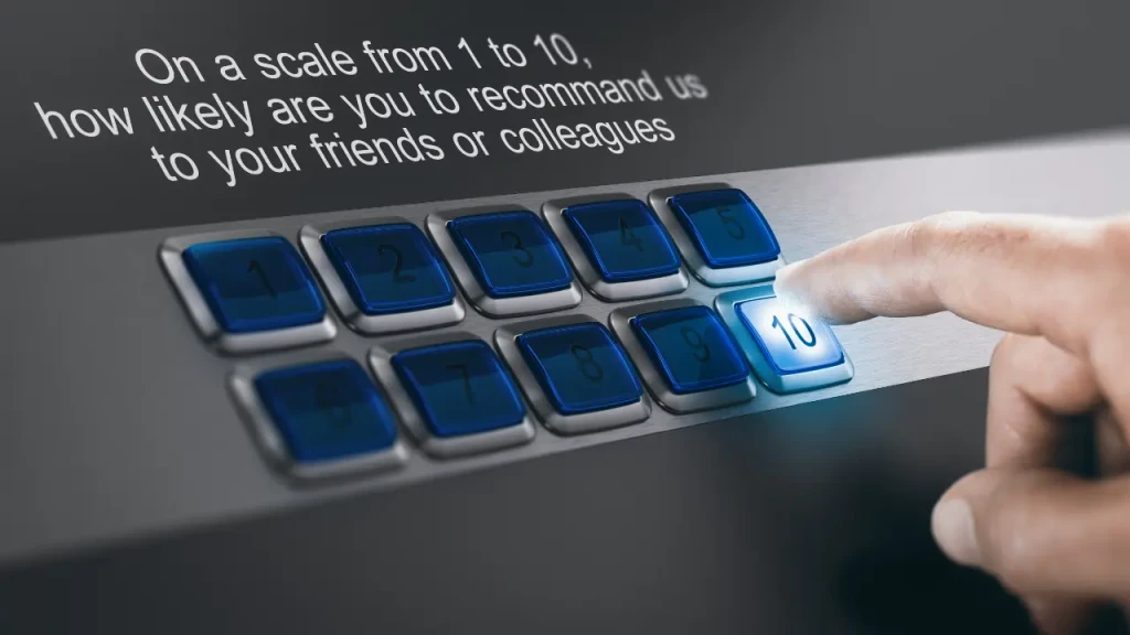Finger pressing 10 on a keypad for Kraftshala's net promoter score.
