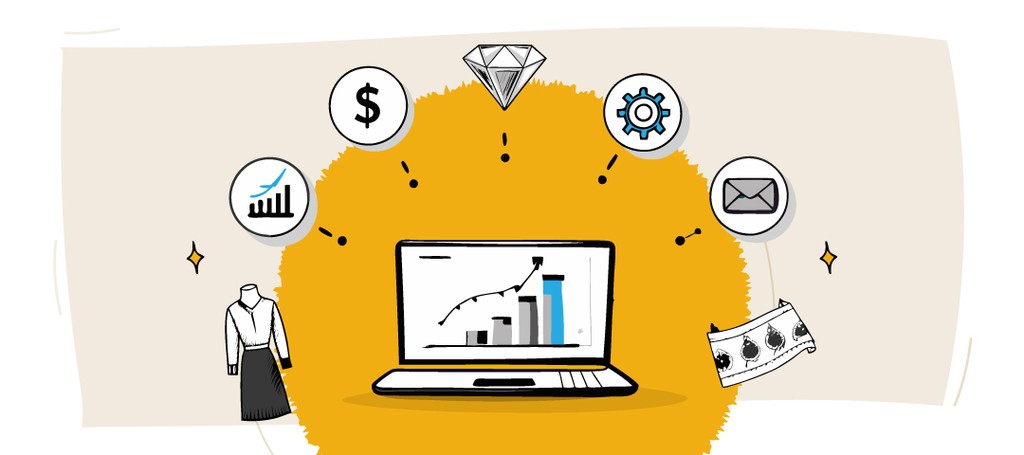 Kraftshala graphic: growth chart on laptop with icons.
