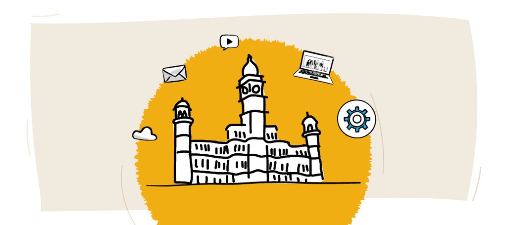Illustration of a building with Kraftshala branding.