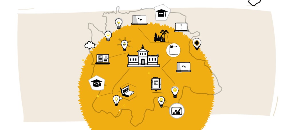 Map with icons representing Kraftshala's educational services.