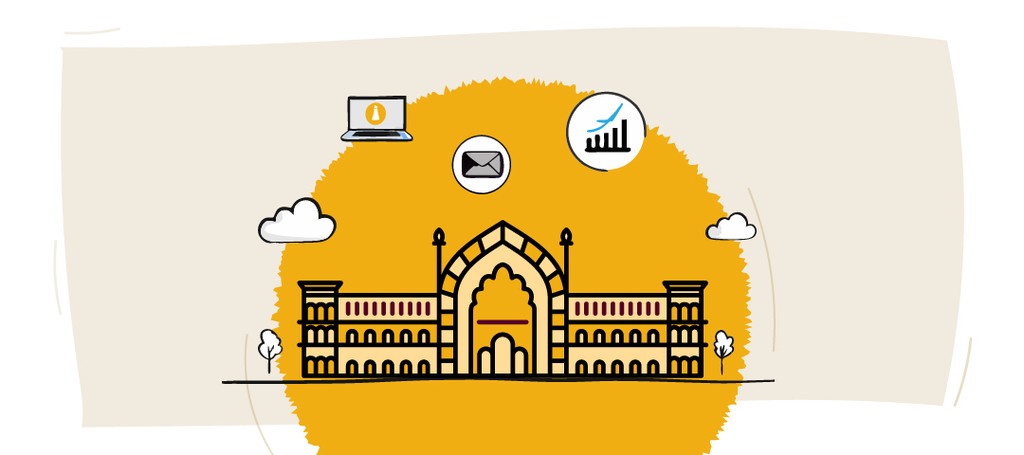 Illustration of IIM Lucknow by Kraftshala with icons.