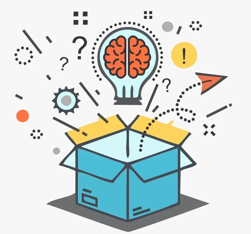 Open box with brain and symbols; Kraftshala branding.