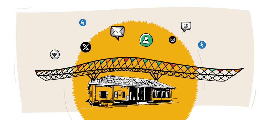 Illustration of a bridge with social media icons by Kraftshala.