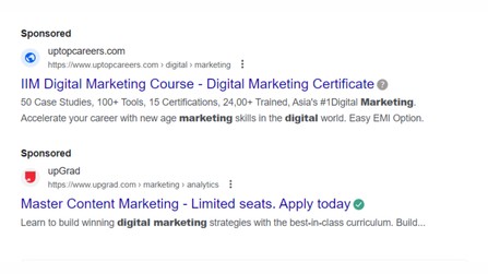 Example of Google’s Search Ads that is included in Kraftshala’s digital marketing course syllabus