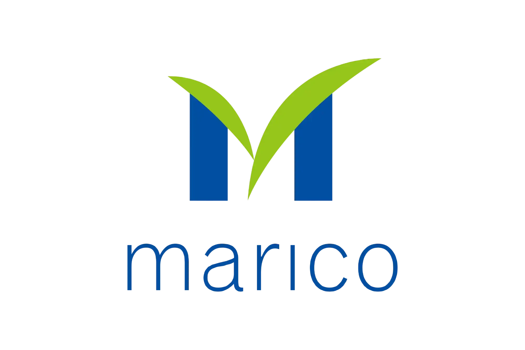 Marico logo with blue and green design elements.