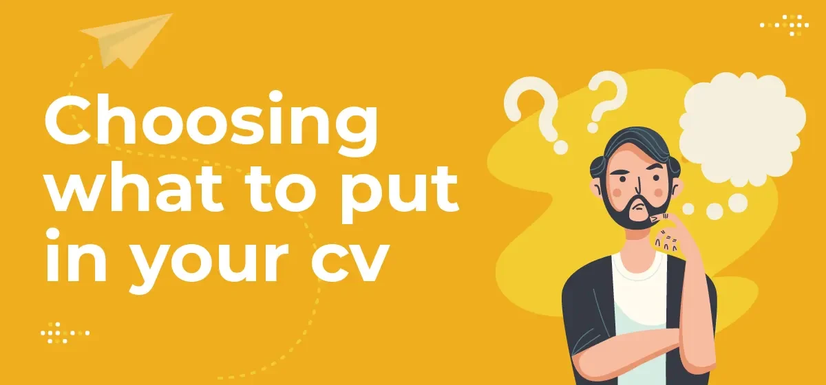 Man pondering CV content, Kraftshala branding