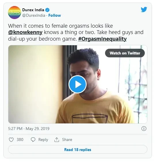Durex India tweet about #OrgasmInequality campaign.