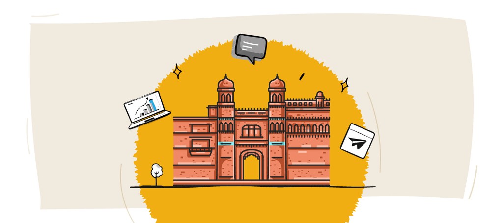Gwalior Fort illustration with Kraftshala branding elements.