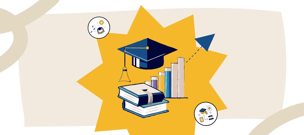 Kraftshala education growth with books and graduation cap.