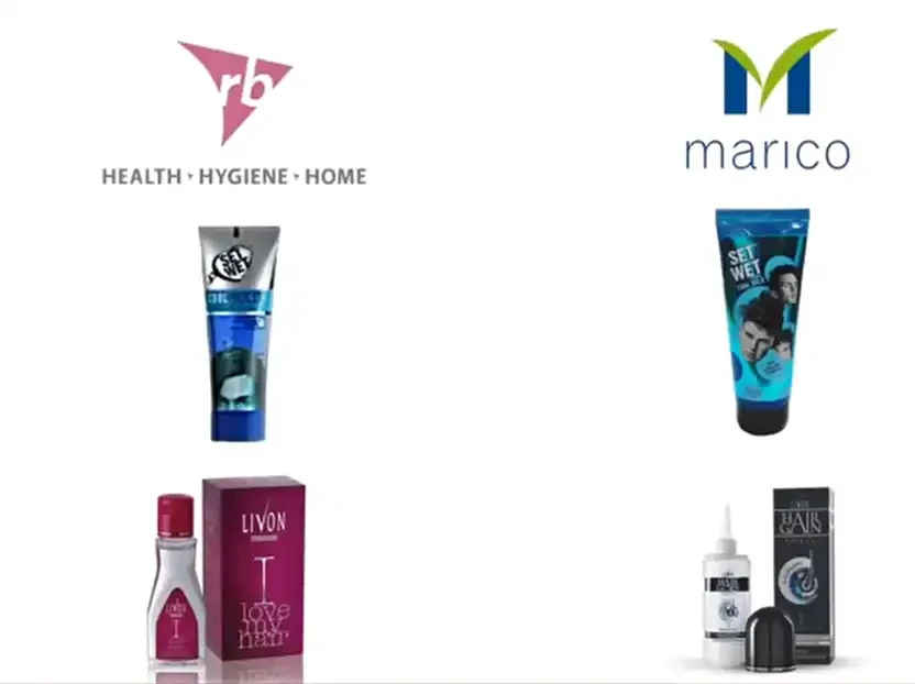 RB and Marico brand products displayed side by side.