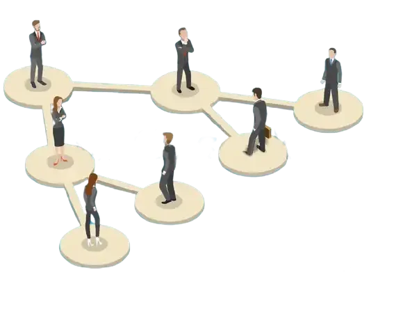Kraftshala flat structure diagram with business professionals.